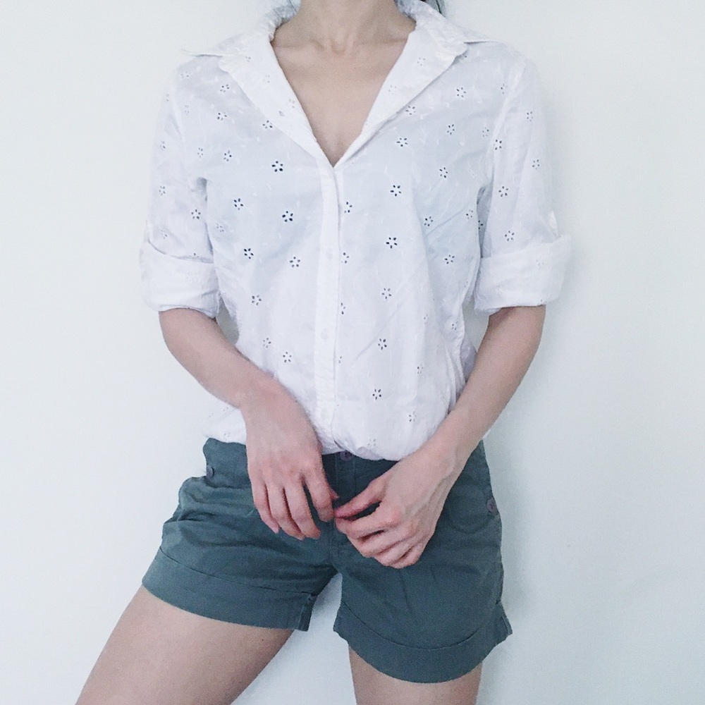 Vintage White Button Down Shirt with Eyelets